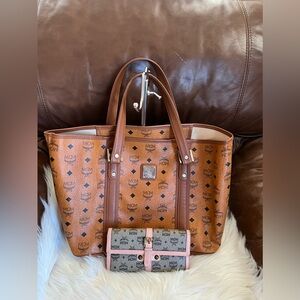 Mcm cognac tote bag and wallet
